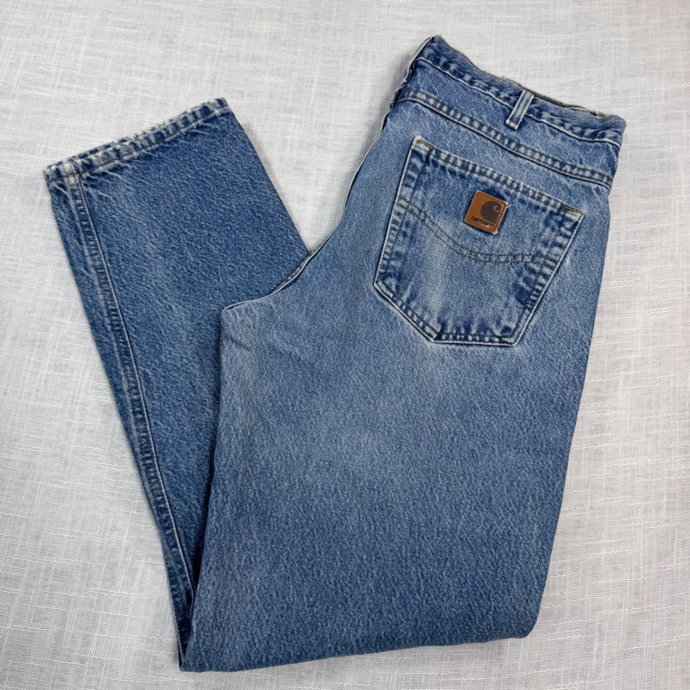 Vintage Carhartt Denim Jeans 32x30 Light Wash Straight Leg Relaxed Fit Workwear